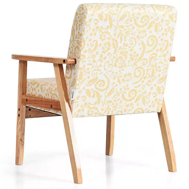 Costway 2PCS Accent Armchair Upholstered Chair Home Office w/ Wooden Frame White/Blue/Yellow
