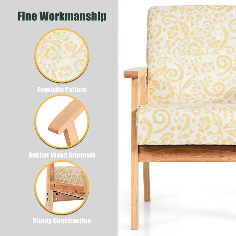 Costway 2PCS Accent Armchair Upholstered Chair Home Office w/ Wooden Frame White/Blue/Yellow