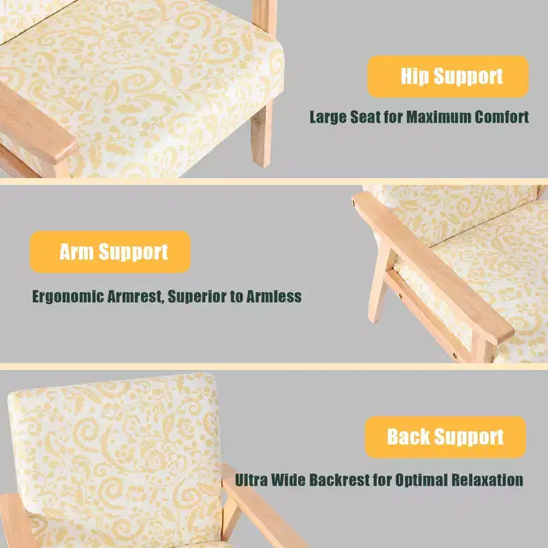 Costway 2PCS Accent Armchair Upholstered Chair Home Office w/ Wooden Frame White/Blue/Yellow