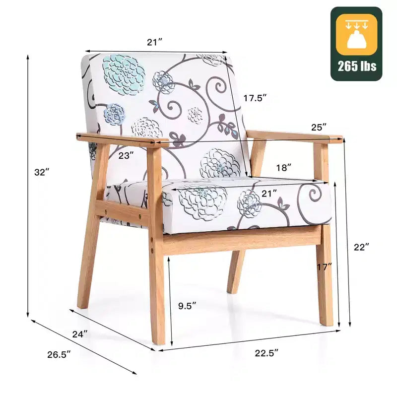 Costway 2PCS Accent Armchair Upholstered Chair Home Office w/ Wooden Frame White/Blue/Yellow