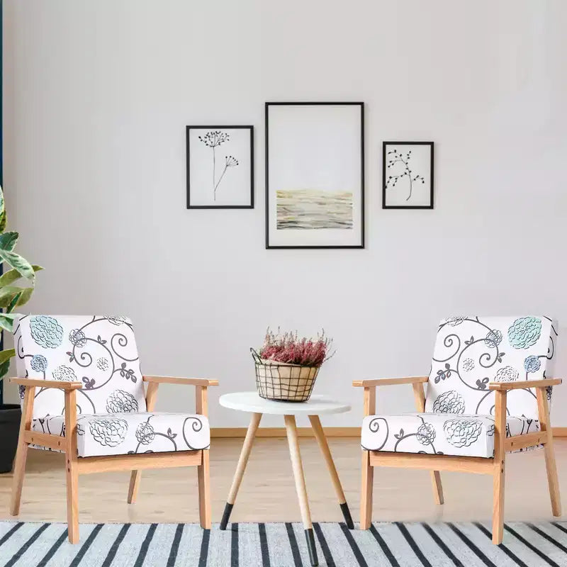 Costway 2PCS Accent Armchair Upholstered Chair Home Office w/ Wooden Frame White/Blue/Yellow