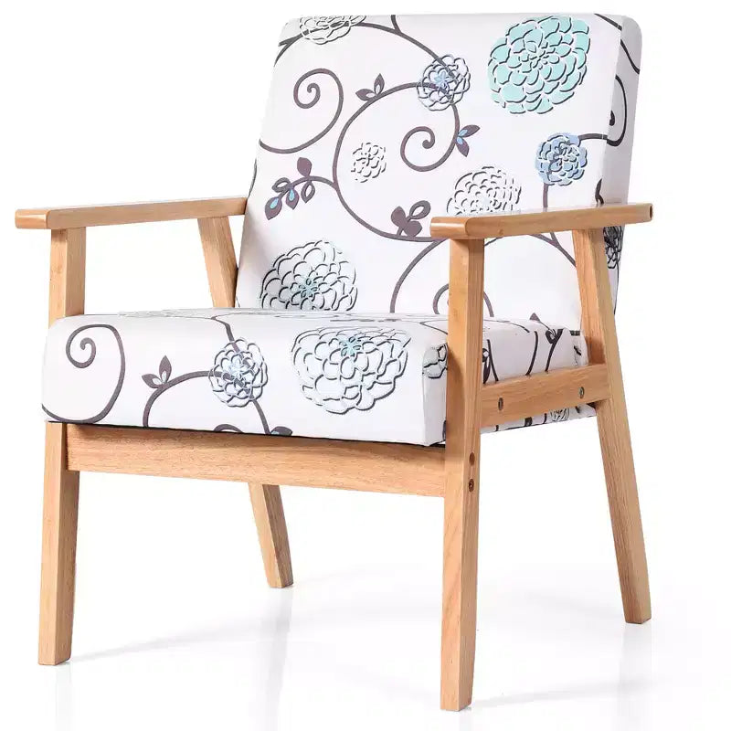 Costway 2PCS Accent Armchair Upholstered Chair Home Office w/ Wooden Frame White/Blue/Yellow