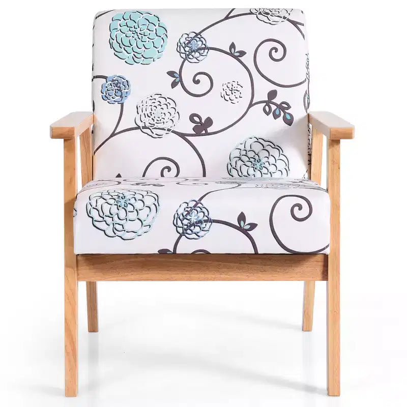 Costway 2PCS Accent Armchair Upholstered Chair Home Office w/ Wooden Frame White/Blue/Yellow