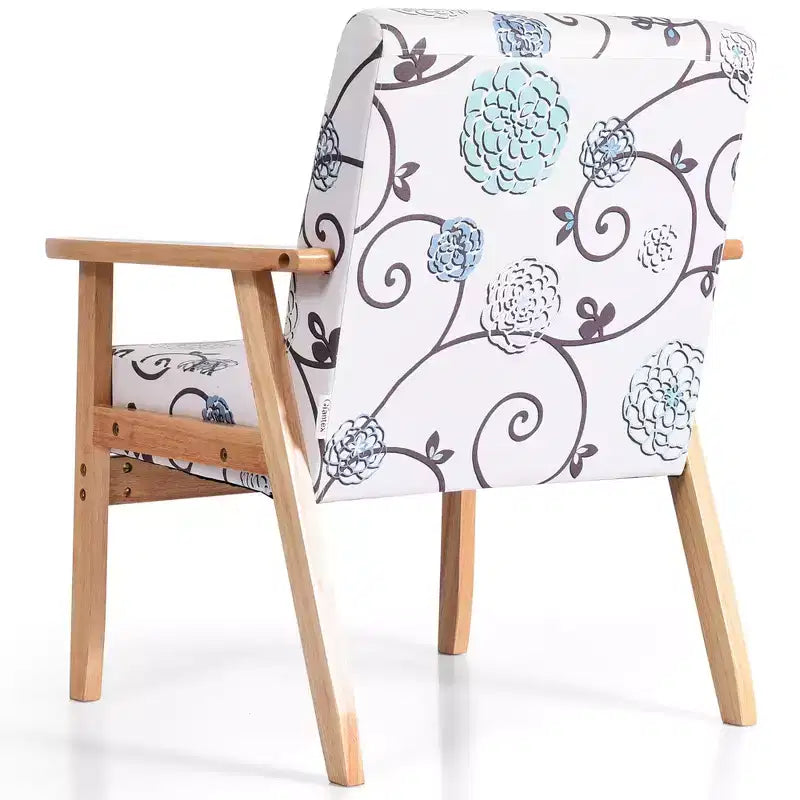Costway 2PCS Accent Armchair Upholstered Chair Home Office w/ Wooden Frame White/Blue/Yellow