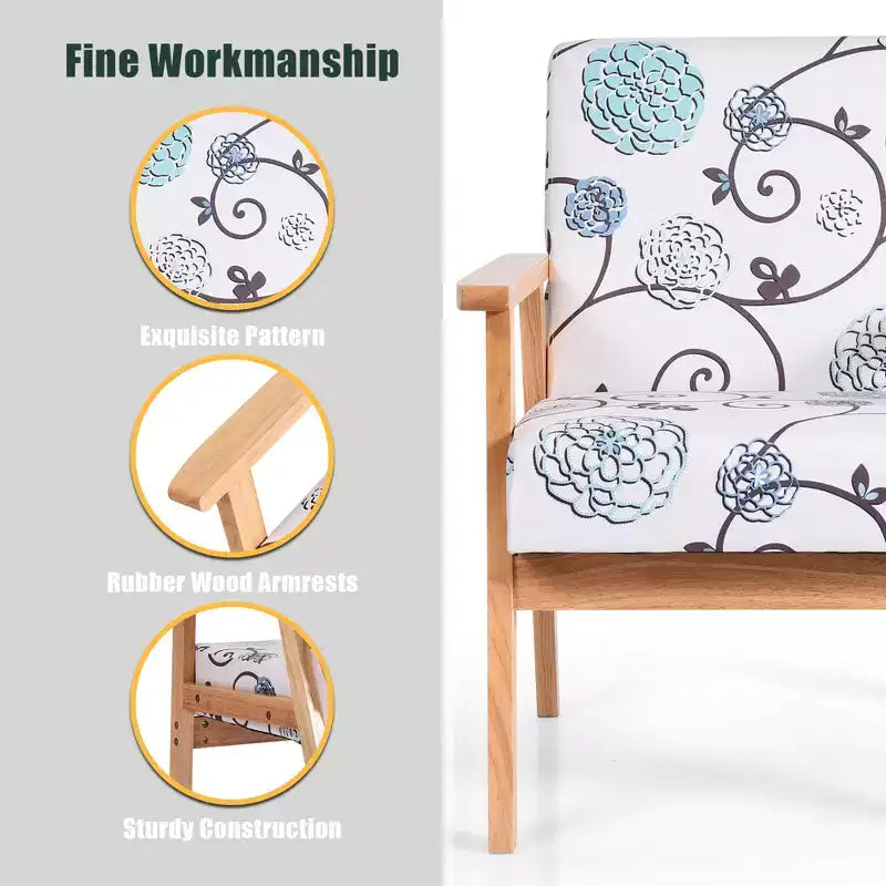 Costway 2PCS Accent Armchair Upholstered Chair Home Office w/ Wooden Frame White/Blue/Yellow
