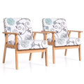 Costway 2PCS Accent Armchair Upholstered Chair Home Office w/ Wooden Frame White/Blue/Yellow