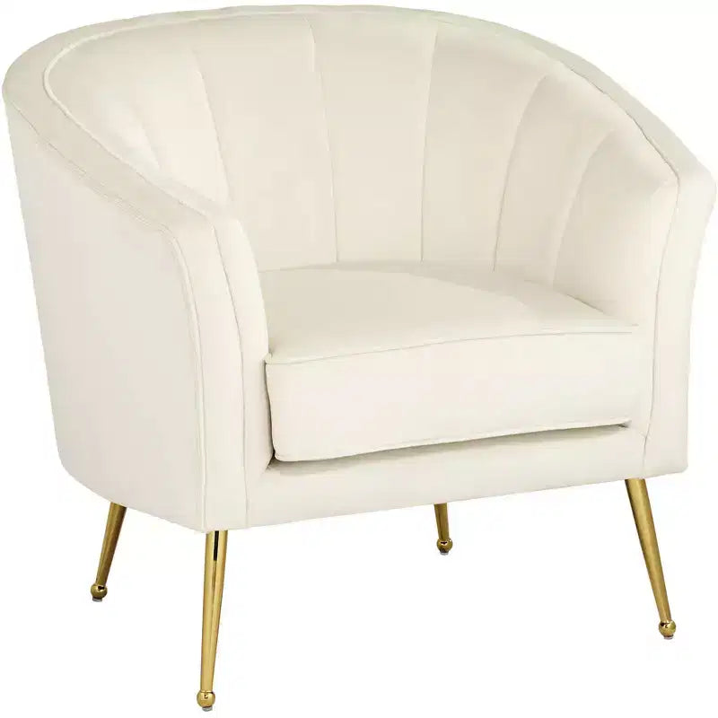 55 Downing Street Leighton White Velvet and Gold Tufted Accent Chair