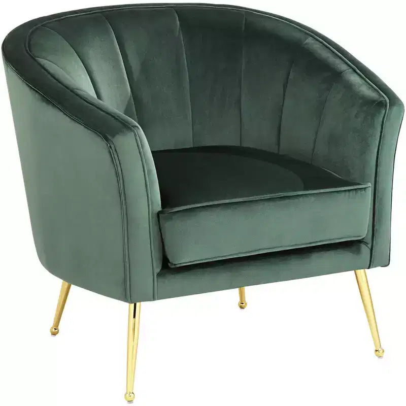 55 Downing Street Leighton Green Velvet and Gold Tufted Accent Chair