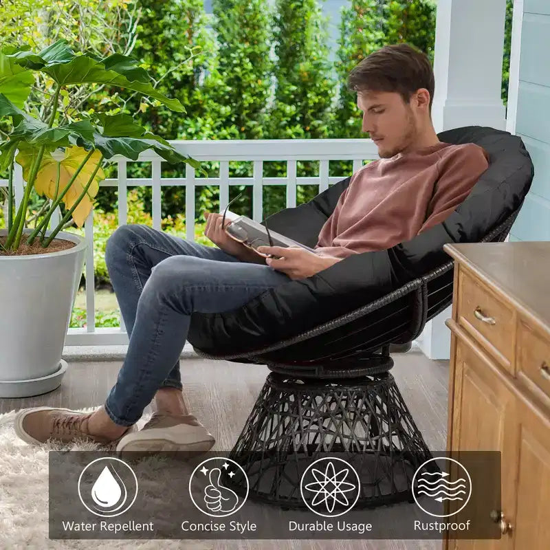 Fauteuil Papasan en rotin Costway, chaise ergonomique pivotante à 360 degrés, coussin moelleux, jardin Rouge/Noir/Vert