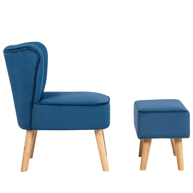 Costway Leisure Chair and Ottoman Thick Padded Button Tufted Sofa Set w/ Wood Legs Pink\ Blue\Green
