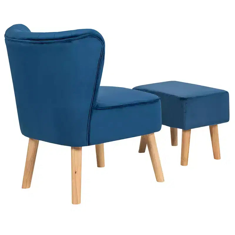Costway Leisure Chair and Ottoman Thick Padded Button Tufted Sofa Set w/ Wood Legs Pink\ Blue\Green