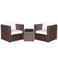 Outsunny 3 Piece Wicker Bistro Patio Set for 2, Rattan Porch Chairs, Cushions, Glass Side table, Garden or Balcony Furniture Conversation Set