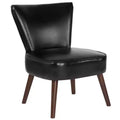 Merrick Lane Santino Black Faux Leather Mid-Back Retro Accent Side Chair with Flared Wooden Legs