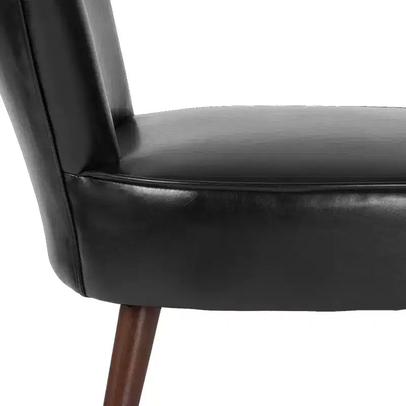 Chaise d'appoint rétro Merrick Lane Santino mi-hauteur en similicuir noir avec pieds évasés en bois