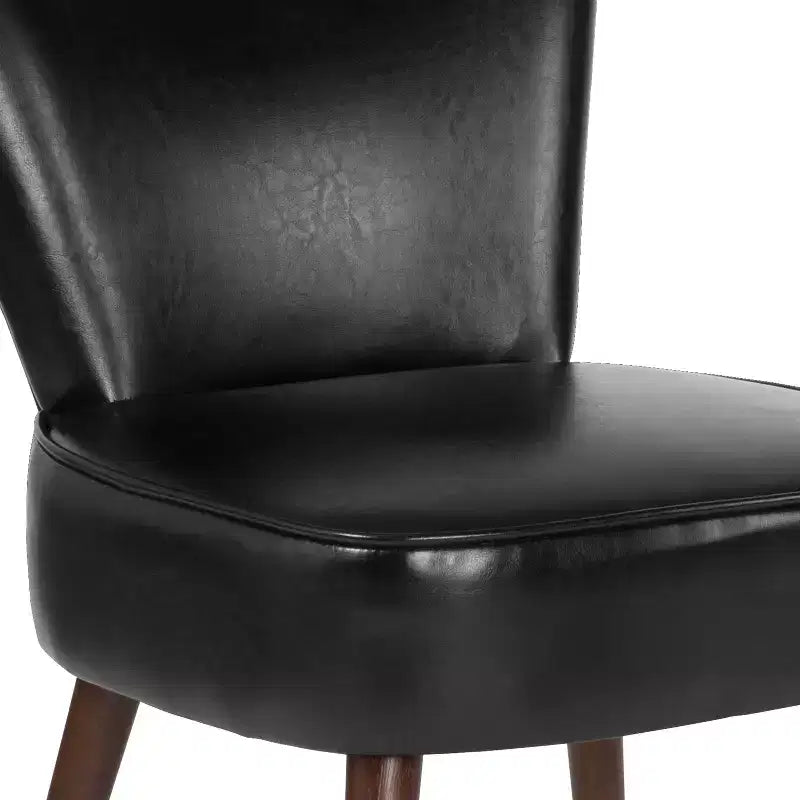 Chaise d'appoint rétro Merrick Lane Santino mi-hauteur en similicuir noir avec pieds évasés en bois