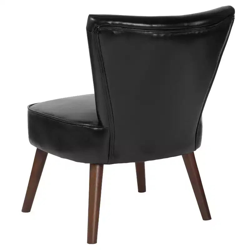 Chaise d'appoint rétro Merrick Lane Santino mi-hauteur en similicuir noir avec pieds évasés en bois