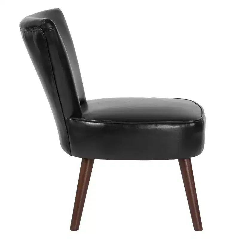 Chaise d'appoint rétro Merrick Lane Santino mi-hauteur en similicuir noir avec pieds évasés en bois
