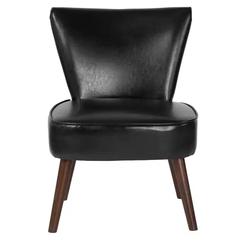 Chaise d'appoint rétro Merrick Lane Santino mi-hauteur en similicuir noir avec pieds évasés en bois