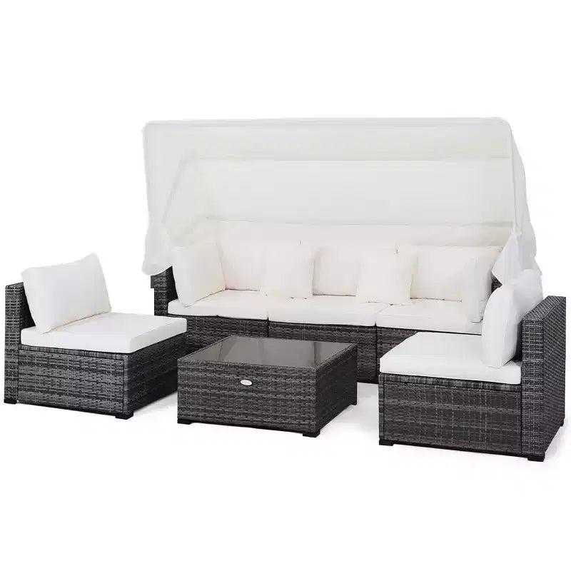 Ensemble de mobilier de patio extérieur 6 pièces Costway avec auvent rétractable