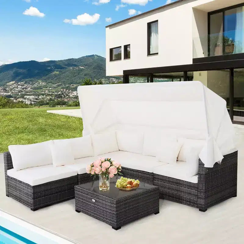Ensemble de mobilier de patio extérieur 6 pièces Costway avec auvent rétractable