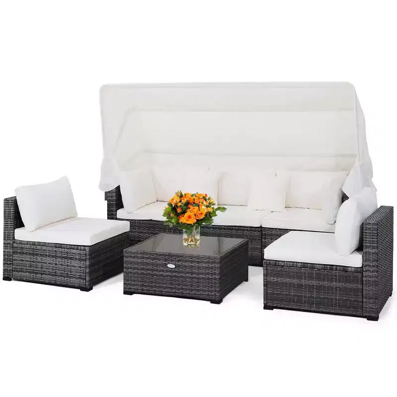 Ensemble de mobilier de patio extérieur 6 pièces Costway avec auvent rétractable