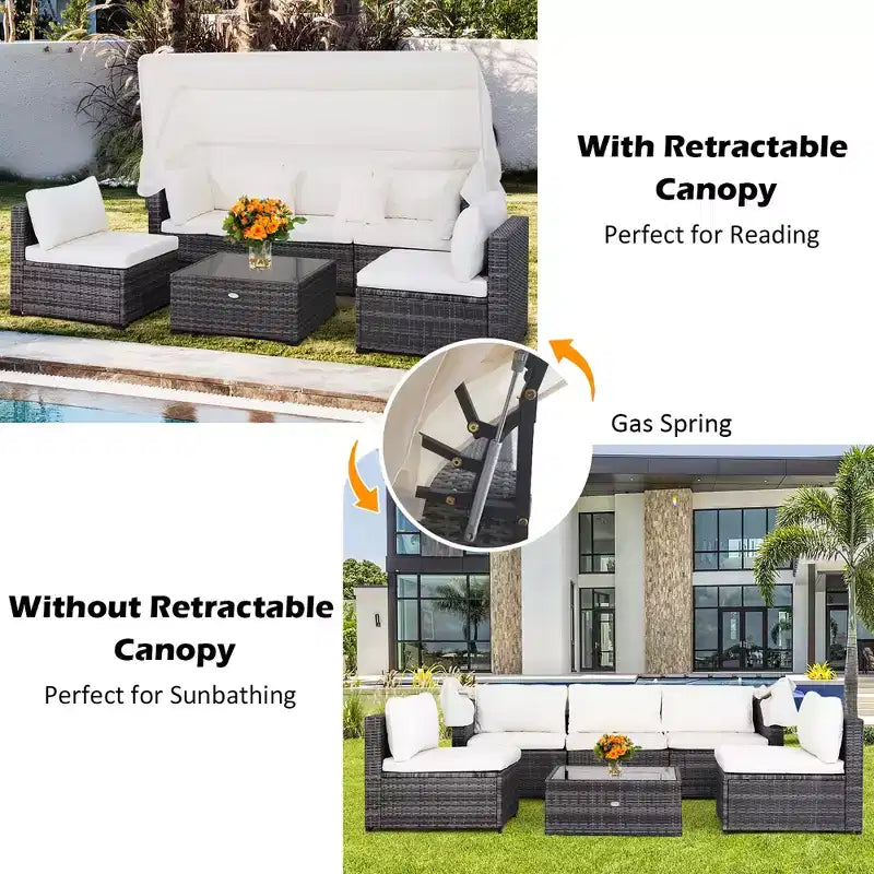 Ensemble de mobilier de patio extérieur 6 pièces Costway avec auvent rétractable