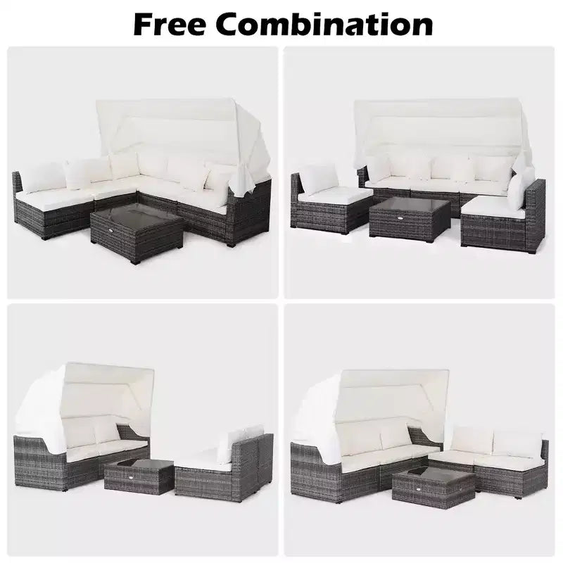 Ensemble de mobilier de patio extérieur 6 pièces Costway avec auvent rétractable