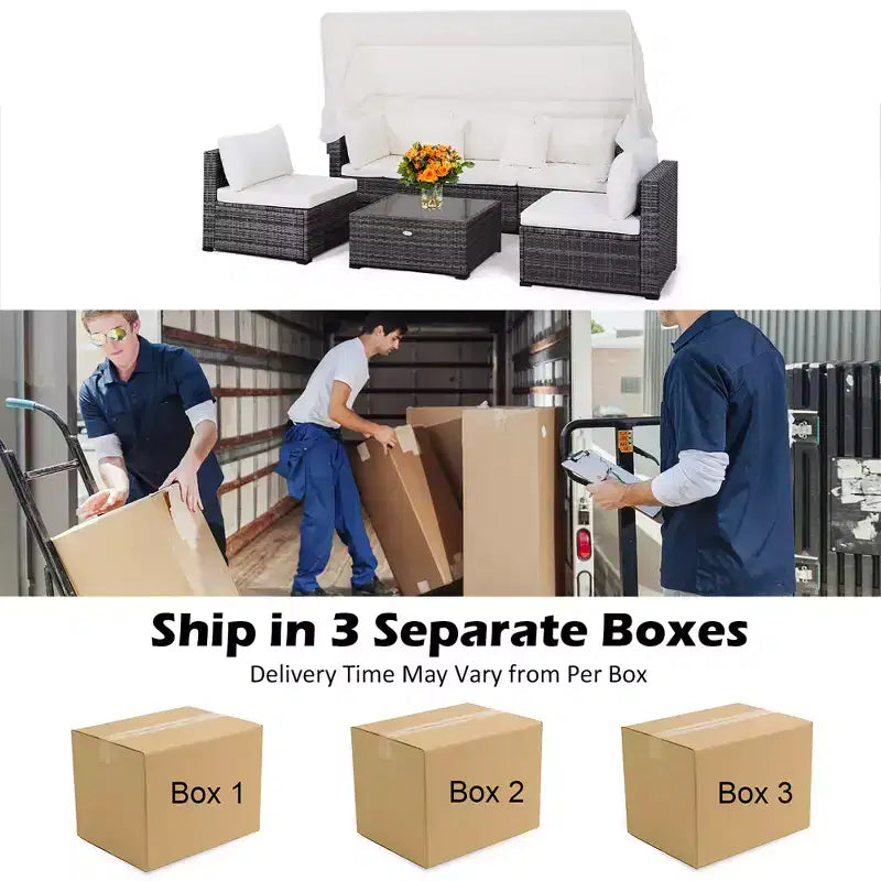 Ensemble de mobilier de patio extérieur 6 pièces Costway avec auvent rétractable