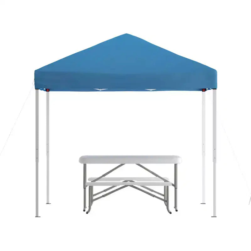 Flash Furniture 8'x8' Pop Up Event Canopy Tent with Carry Bag and Folding Bench Set - Portable Tailgate, Camping, Event Set