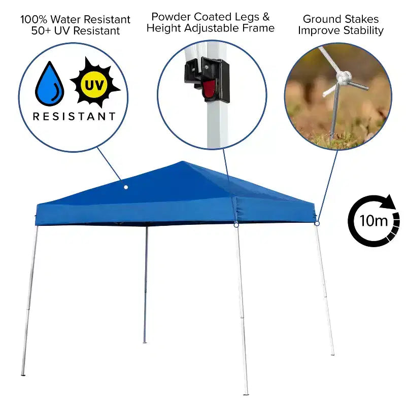 Flash Furniture Tente escamotable de 2,4 m x 2,4 m avec sac de transport et ensemble de bancs pliants – Ensemble portable pour hayon, camping, événement