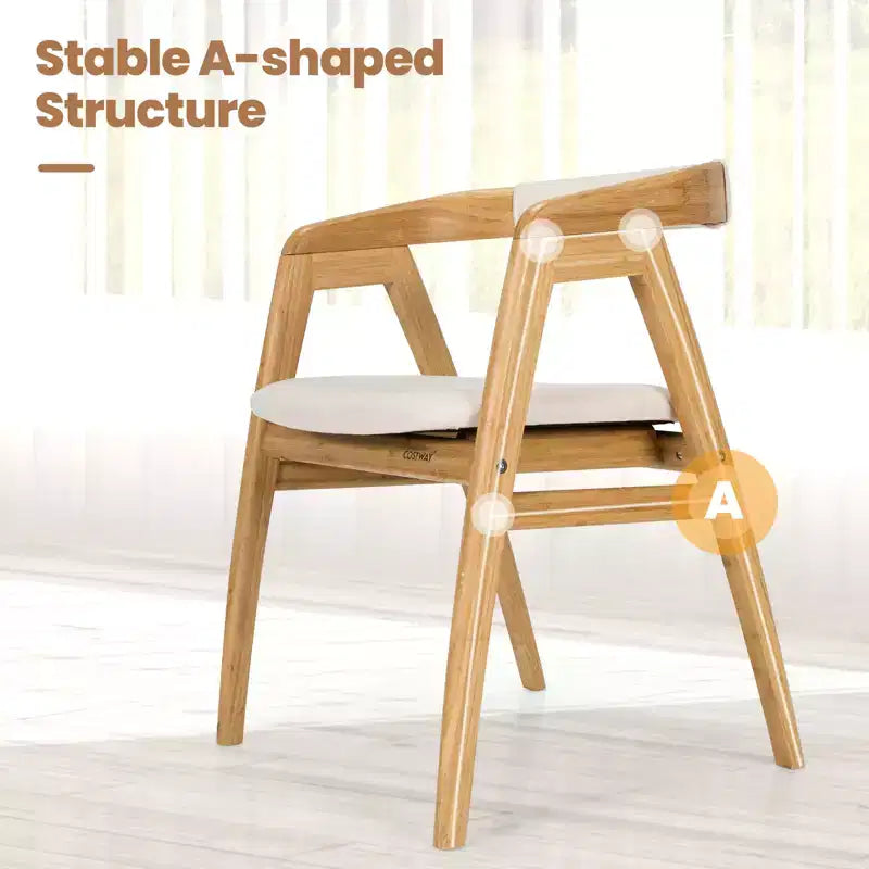Lot de 2 chaises d'appoint en bambou Costway avec coussin d'assise