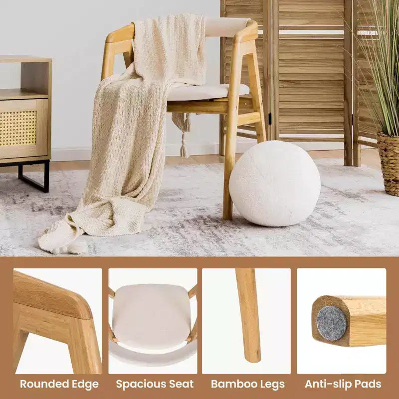 Lot de 2 chaises d'appoint en bambou Costway avec coussin d'assise