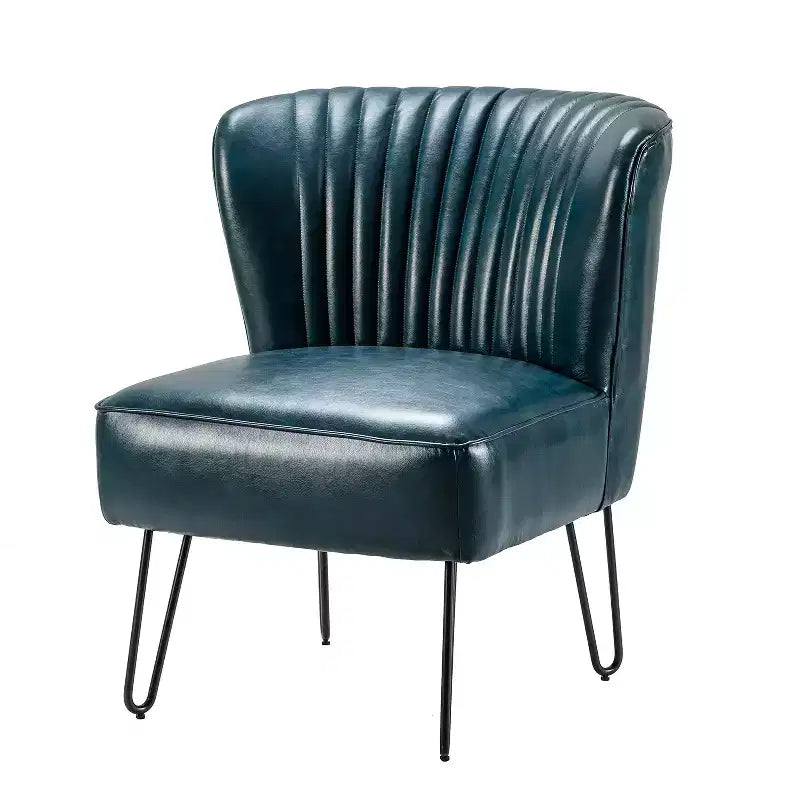 Eustacio Comtemperary Tufted back Vegan Leather Accent Side Chair with metal legs | Karat Home