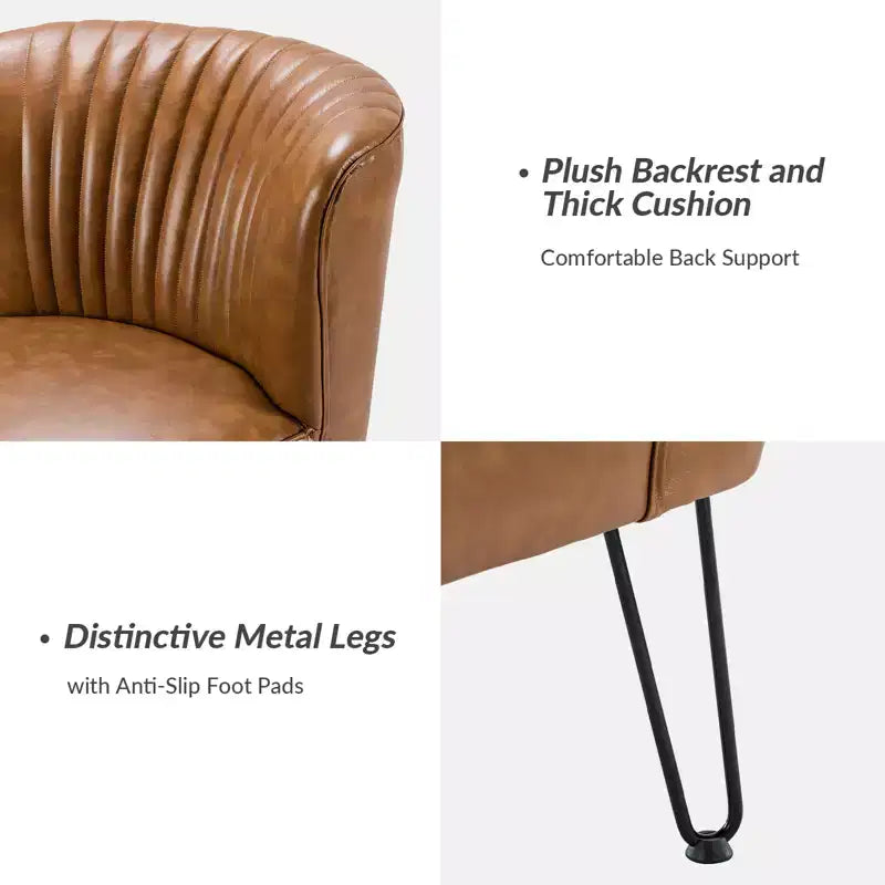 Eustacio Comtemporain Fauteuil d'appoint en similicuir capitonné avec pieds en métal | Karat Home