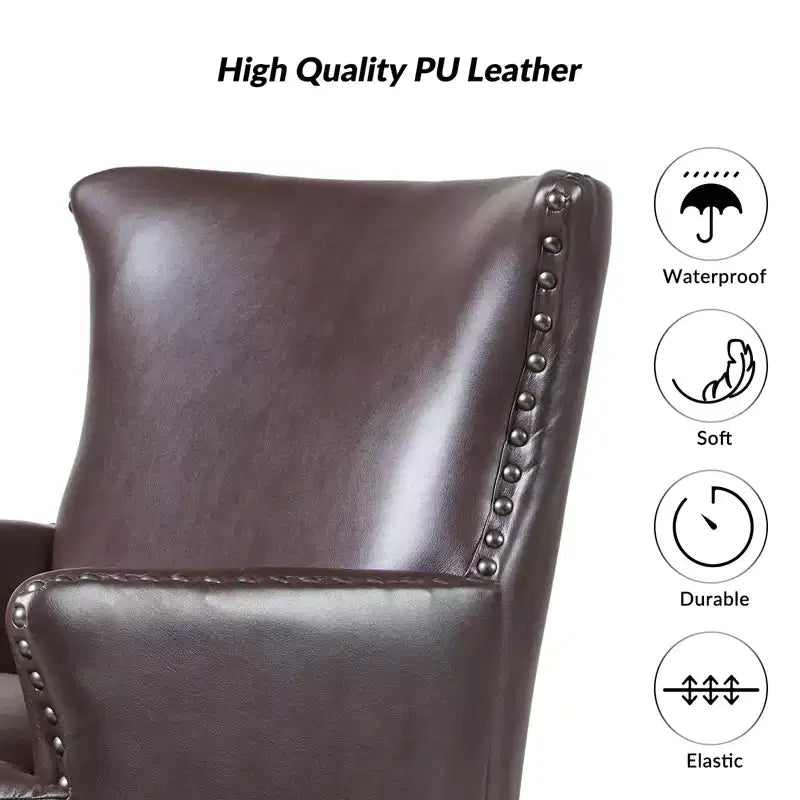 Fauteuil à oreilles en similicuir végane Jorge avec clous décoratifs pour salon et chambre | Karat Home