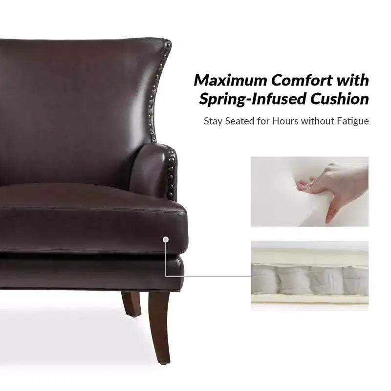 Fauteuil à oreilles en similicuir végane Jorge avec clous décoratifs pour salon et chambre | Karat Home