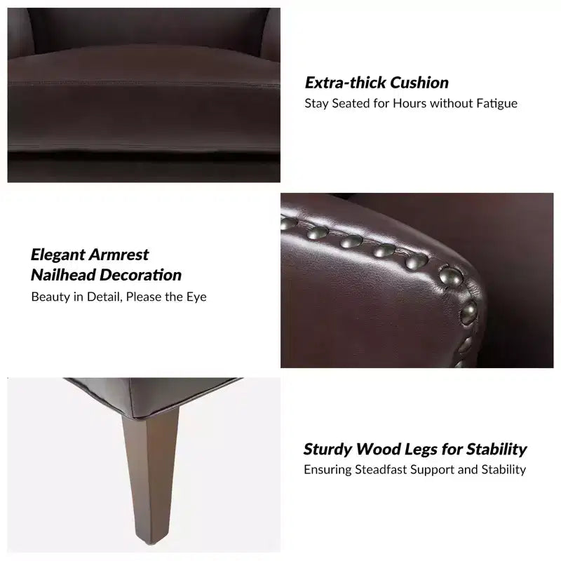 Fauteuil à oreilles en similicuir végane Jorge avec clous décoratifs pour salon et chambre | Karat Home
