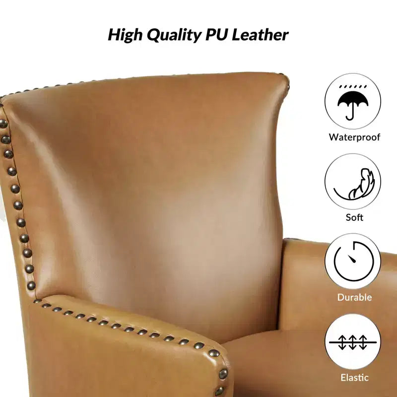 Fauteuil à oreilles en similicuir végane Jorge avec clous décoratifs pour salon et chambre | Karat Home
