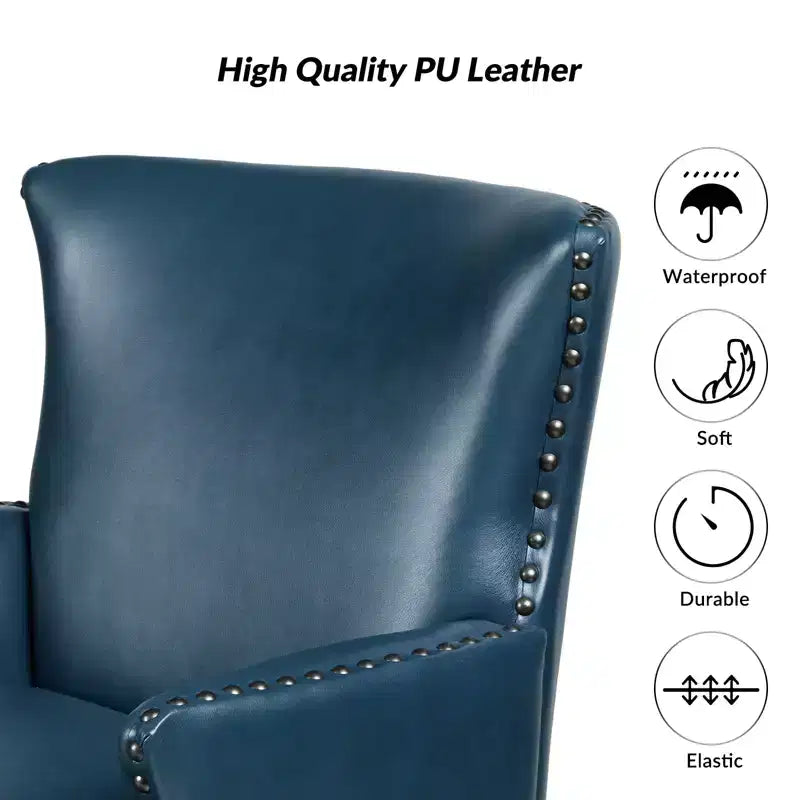 Fauteuil à oreilles en similicuir végane Jorge avec clous décoratifs pour salon et chambre | Karat Home