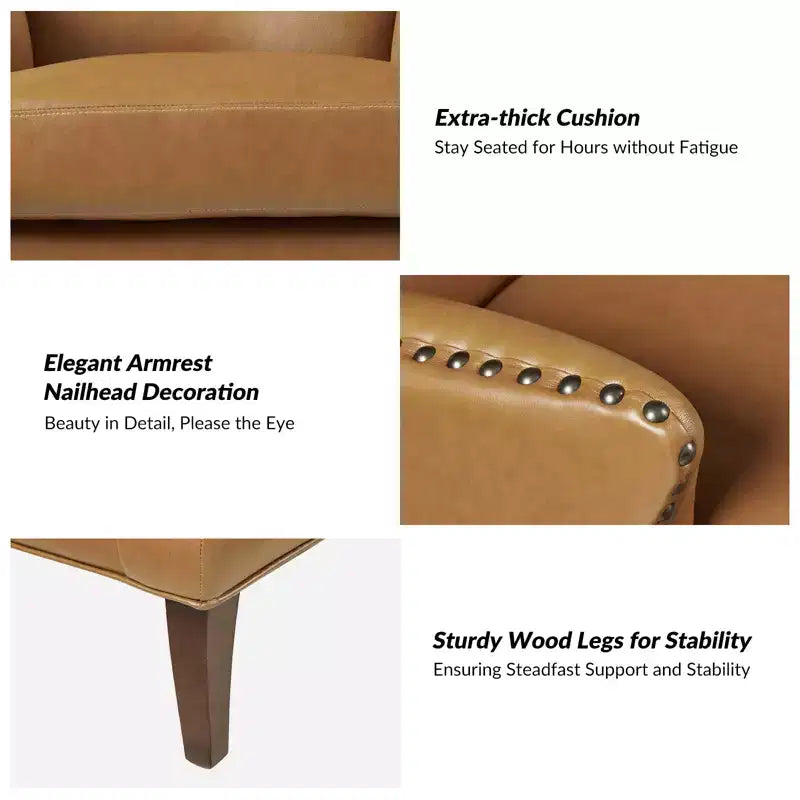 Fauteuil à oreilles en similicuir végane Jorge avec clous décoratifs pour salon et chambre | Karat Home