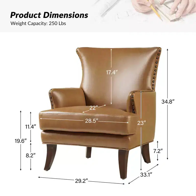 Fauteuil à oreilles en similicuir végane Jorge avec clous décoratifs pour salon et chambre | Karat Home