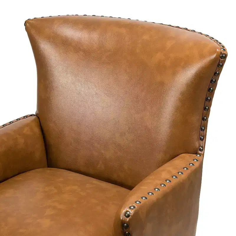 Fauteuil à oreilles en similicuir végane Jorge avec clous décoratifs pour salon et chambre | Karat Home