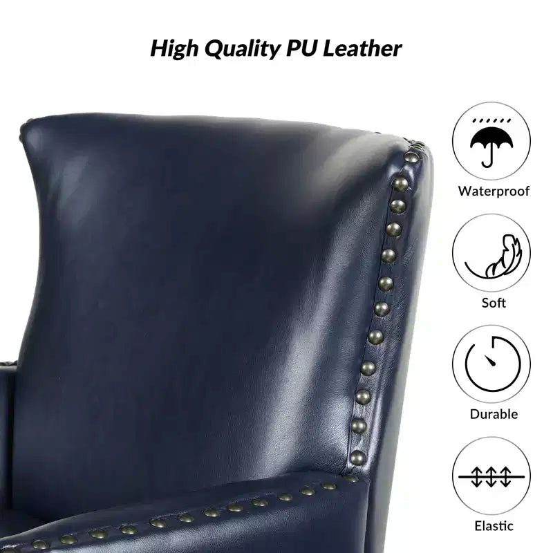 Fauteuil à oreilles en similicuir végane Jorge avec clous décoratifs pour salon et chambre | Karat Home