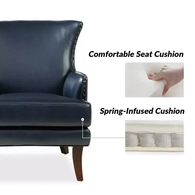 Fauteuil à oreilles en similicuir végane Jorge avec clous décoratifs pour salon et chambre | Karat Home