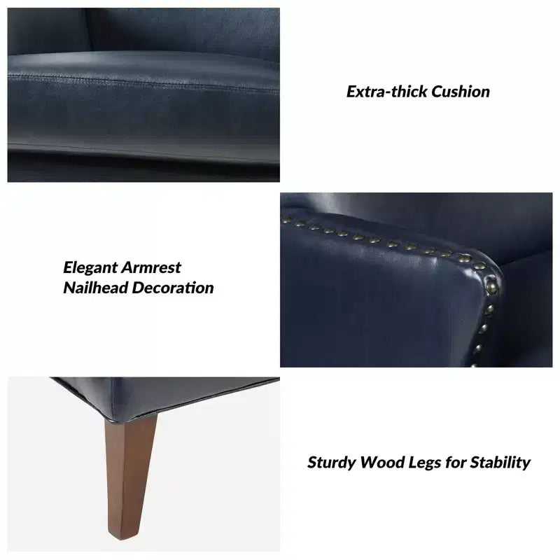 Fauteuil à oreilles en similicuir végane Jorge avec clous décoratifs pour salon et chambre | Karat Home