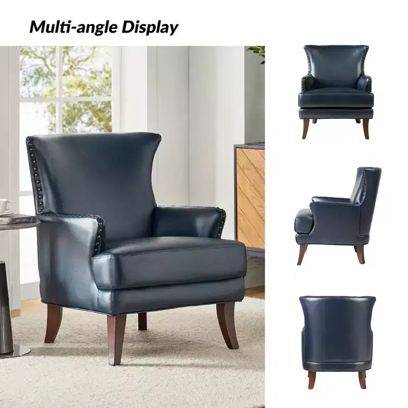 Fauteuil à oreilles en similicuir végane Jorge avec clous décoratifs pour salon et chambre | Karat Home