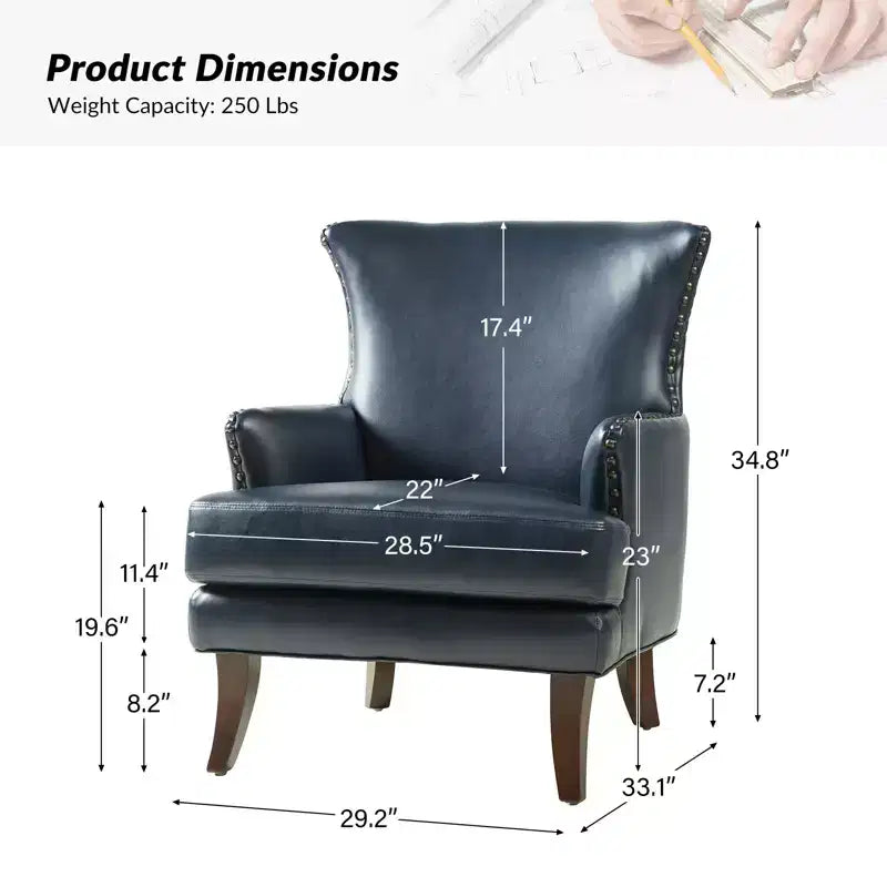Fauteuil à oreilles en similicuir végane Jorge avec clous décoratifs pour salon et chambre | Karat Home