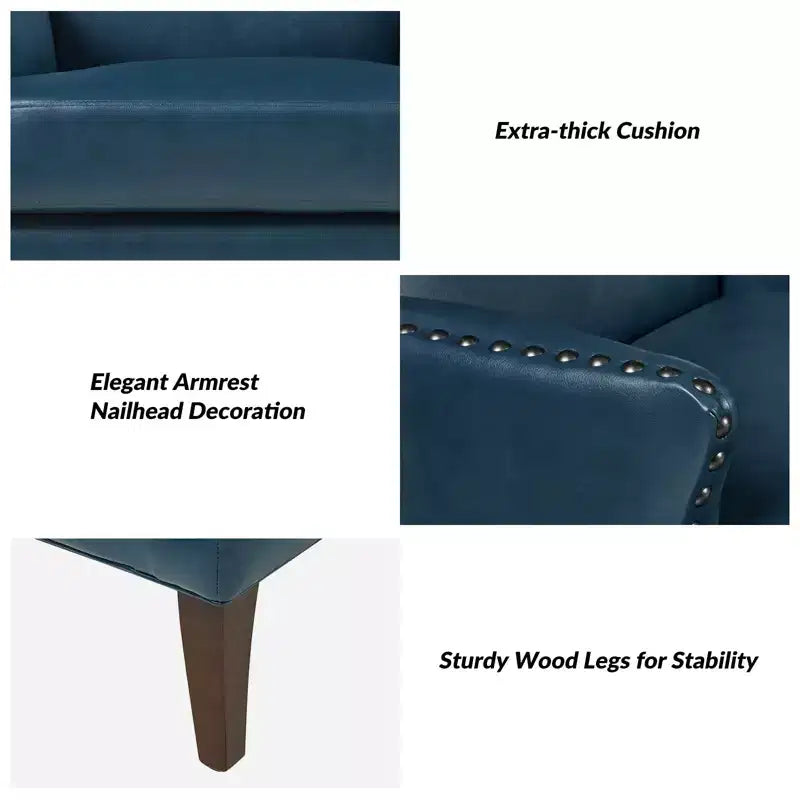 Fauteuil à oreilles en similicuir végane Jorge avec clous décoratifs pour salon et chambre | Karat Home