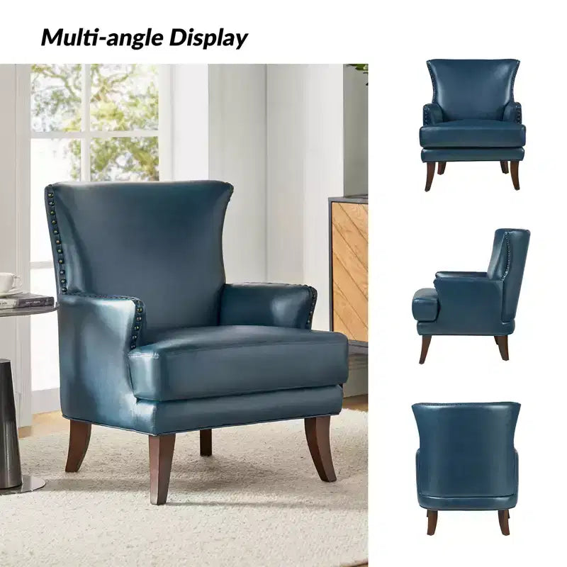 Fauteuil à oreilles en similicuir végane Jorge avec clous décoratifs pour salon et chambre | Karat Home