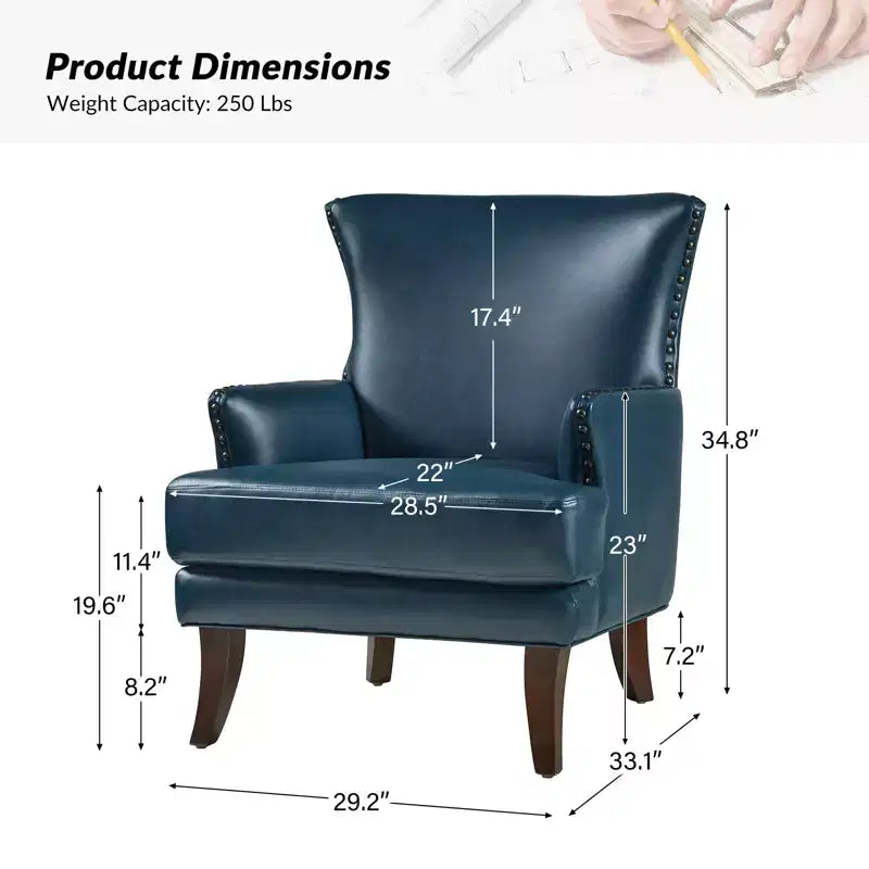 Fauteuil à oreilles en similicuir végane Jorge avec clous décoratifs pour salon et chambre | Karat Home